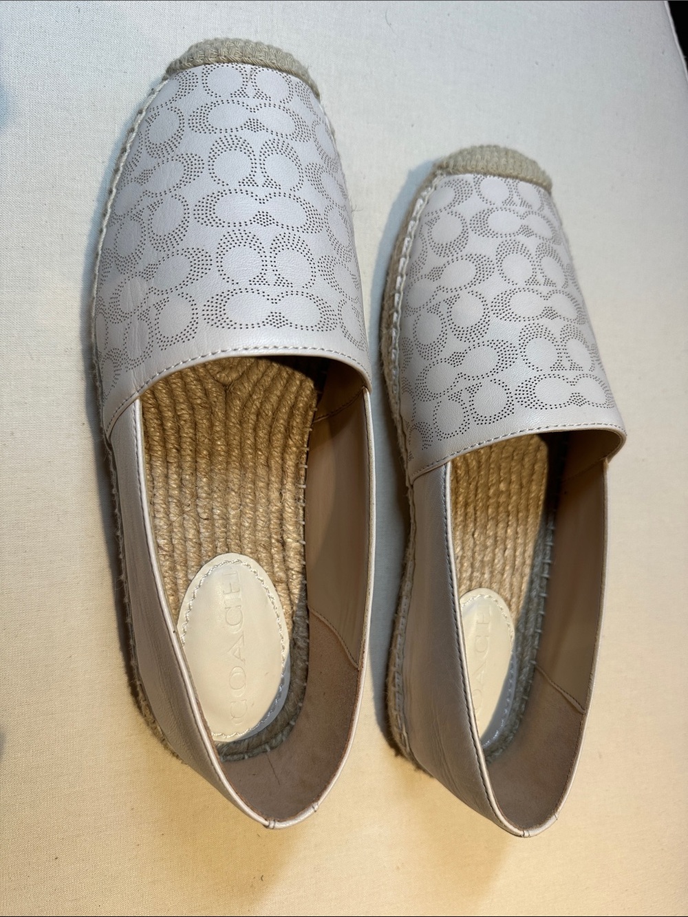 Coach Beige/Cream Logo Perforated Espadrille Flats